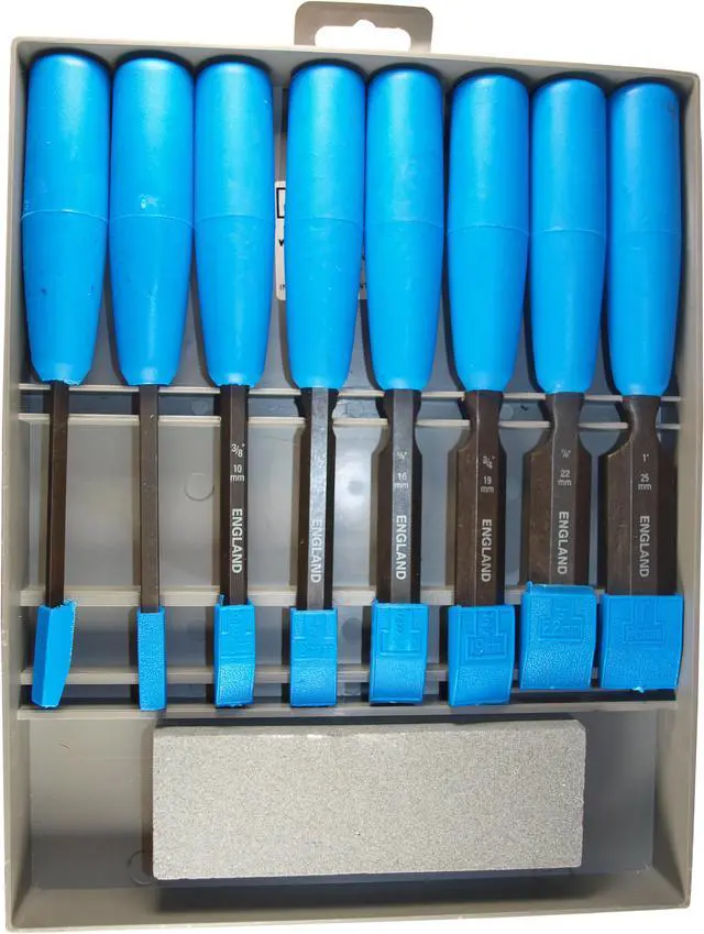 Alt view image 2 of 2 - Timberline Betts Tools, 3370 8010, Bevel Edge Wood Chisels, 8 Piece set, In Display Case, Free Oil Stone