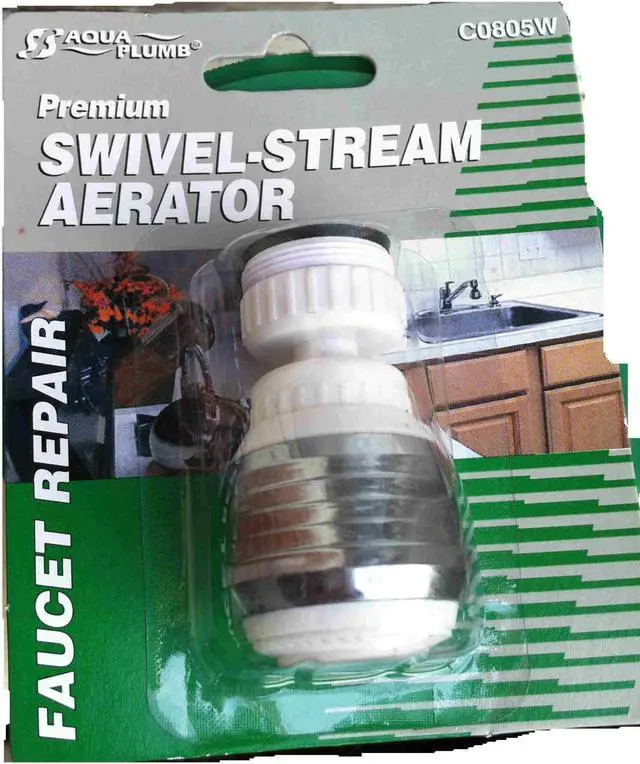 Alt view image 2 of 3 - Aqua Plumb, C0805W, Premium Swivel Stream Aerator, White Plastic/Chrome 360' Swivel Spray
