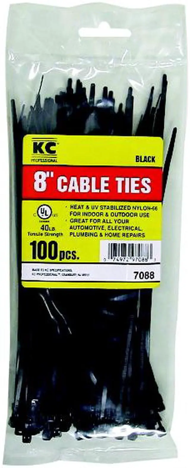 Alt view image 2 of 2 - KC Professional, 97087, 100 Pack, 6" Black Cable Tie, Nylon, 18 LB Tensile Strength