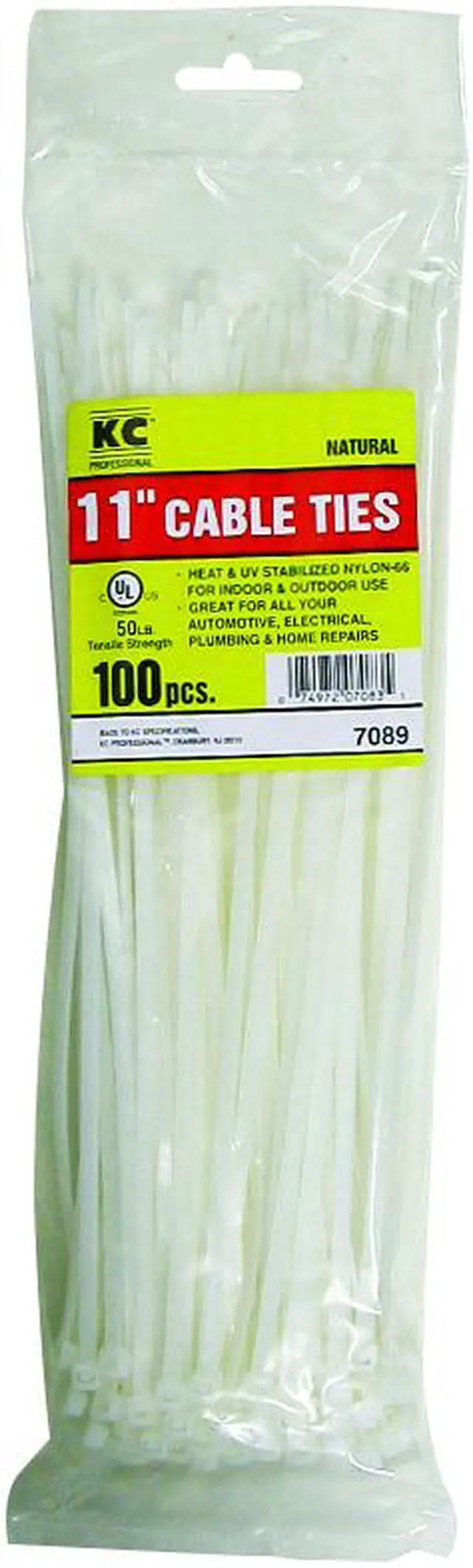 Alt view image 2 of 2 - KC Professional, 97083, 100 Pack, 11" White Natural Cable Tie, Nylon, 50 LB Tensile Strength