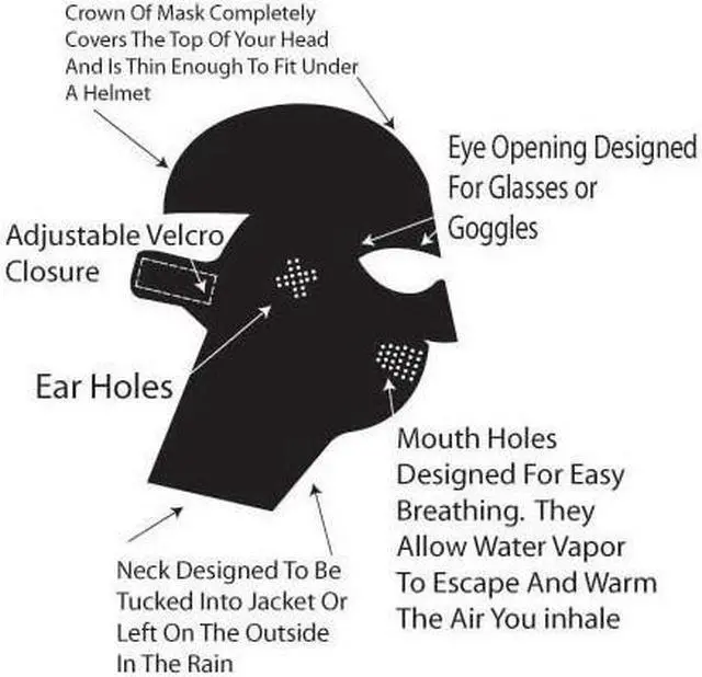 Alt view image 5 of 5 - Exo Pro, E441, Extra Large, Black, Extreme Cold Weather Full Head and Neck Mask, Velcro Ski Mask