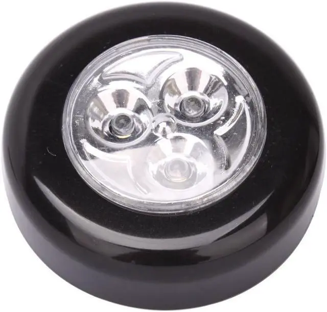 Main image of Bright Way, 879LED, 2 Pack 3 LED Bulbs, Black, Touch Tap Light, Round Battery Operated