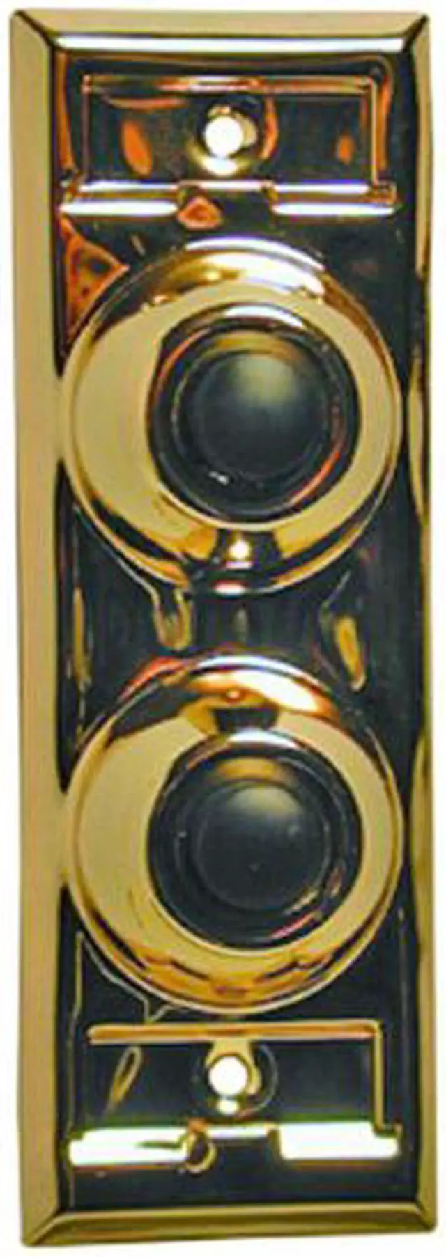 Main image of Lee Electric, BC203, Brass, Wired Classic Two Gang Family Unlighted Push Button, With Black Button For Bell
