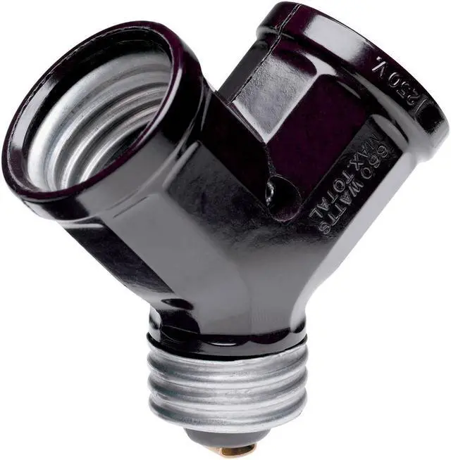 Main image of Pass & Seymour, 128, 15A, 125V, 600W, Single Lamp Holder to Twin Adapter Easy Converting Adapter