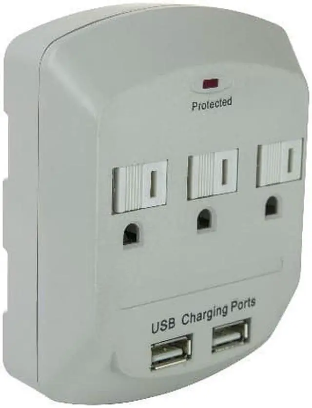 Alt view image 2 of 4 - Sunlite 04068 USB Charger - 3 Outlet, 900 Joules Surge Protector Tap,  2 Port - White
