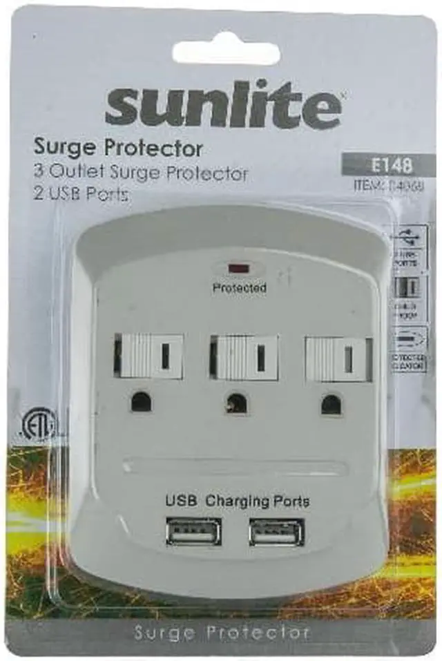 Alt view image 3 of 4 - Sunlite 04068 USB Charger - 3 Outlet, 900 Joules Surge Protector Tap,  2 Port - White