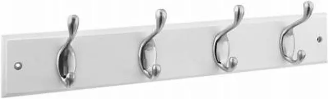 Main image of Stanley S804-344 Decorative 18" Satin/white Hook Rail Coat Rack Utility Storage 4 Flared Top Hooks + 9" Combo