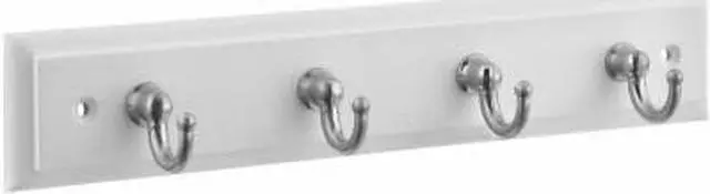Alt view image 2 of 4 - Stanley S804-344 Decorative 18" Satin/white Hook Rail Coat Rack Utility Storage 4 Flared Top Hooks + 9" Combo