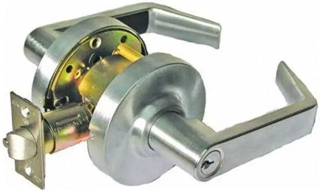 Main image of Ultra Hardware, 44259, Satin Chrome US26D, Classroom Office Vestibule Always Locked Or Always Open Grade 2 Commercial ADA Cylindrical Angled Lever Handle Lockset