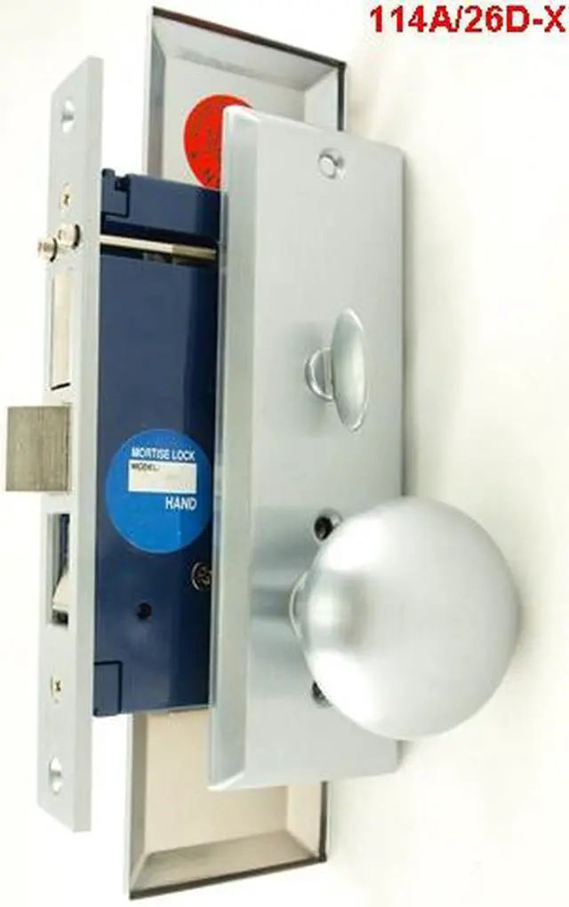 Alt view image 2 of 2 - Maxtech (Marks 114A/26D-X Like), Satin Chrome 26D, Left Hand, Wide Face Plate, Heavy Duty Mortise Entry Lockset, Screwless Knobs Thru Bolted Lock Set