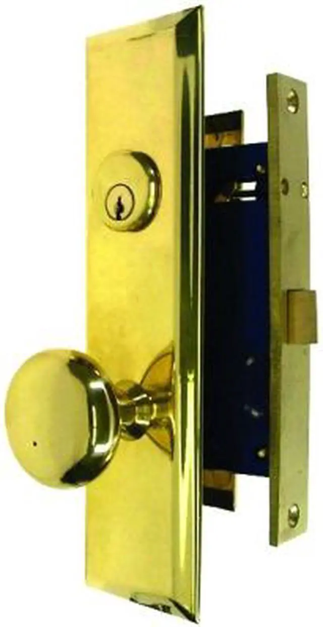 Alt view image 2 of 2 - Marks Metro 114DW/3, Polished Brass Left Hand Mortise Lock Knob Vestibule Function Always Locked Storeroom Latch Only Lockset, Screwless Knobs Thru Bolted Lock Set
