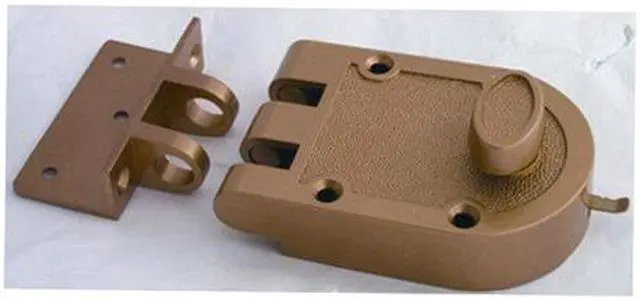 Alt view image 4 of 4 - Ultra Hardware, 44857, Brass, Jimmy Proof Single Cylinder Lock Deadlock With Angle Strike Keeper, Boxed