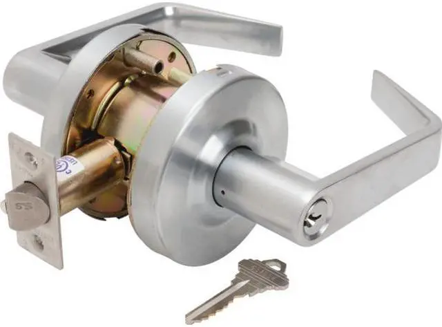 Main image of Ultra Hardware, 44248, Satin Chrome US26D, Entry Entrance Grade 2 Commercial Cylindrical ADA Angled Lever Lockset