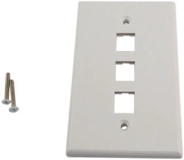 Alt view image 2 of 2 - Quest NFP-5038 White 3 Port Keystone Triple Gang Oversized Keystone Wall Plate For CAT5E RJ45 Inline Coupler 4.875" x 4.75" x 0.25"