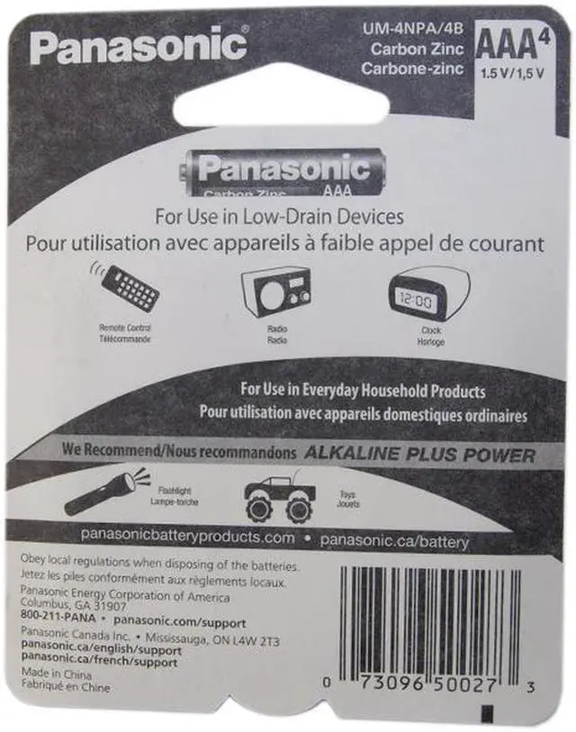 Alt view image 2 of 3 - Panasonic UM-4NPA-4B 4 Pack Of "AAA" Carbon Zinc Battery With 1.5V For Use In Low Drain Devices