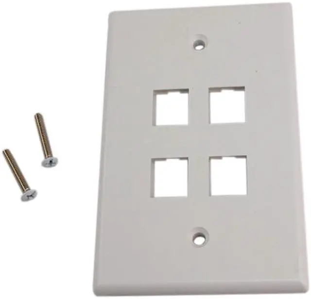 Alt view image 2 of 2 - Quest NFP-1048 White 4 Port Keystone Quad Gang Keystone Wall Plate For CAT5E RJ45 Inline Coupler 4.5" x 2.75" x 0.25"