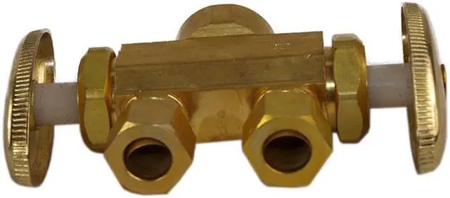 Alt view image 2 of 3 - Wal Rich 4220702 1/2"IPS x 3/8"OD x 3/8"OD IPS Thread & Compression Dual Shut Off Valve Stop Lead Free