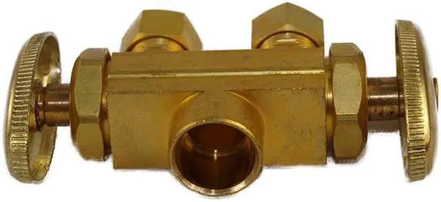 Alt view image 3 of 3 - Wal Rich 4220804 1/2"SWT x 3/8"OD x 1/4"OD Sweat & Compression Dual Shut Off Valve Stop Lead Free