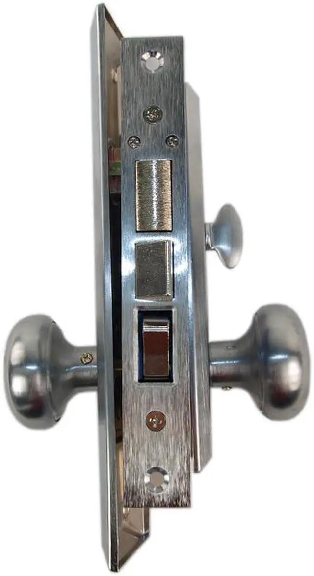 Alt view image 2 of 6 - Em-D-Kay (Like Marks 91A/26D) 510026AR Satin Chrome 26D Right Hand Heavy Duty Mortise Entry Lockset, Surface Mounted Screw-on Knobs Lock Set