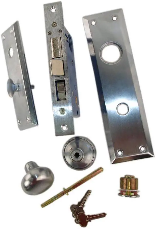 Alt view image 5 of 6 - Em-D-Kay (Like Marks 91A/26D) 510026AR Satin Chrome 26D Right Hand Heavy Duty Mortise Entry Lockset, Surface Mounted Screw-on Knobs Lock Set
