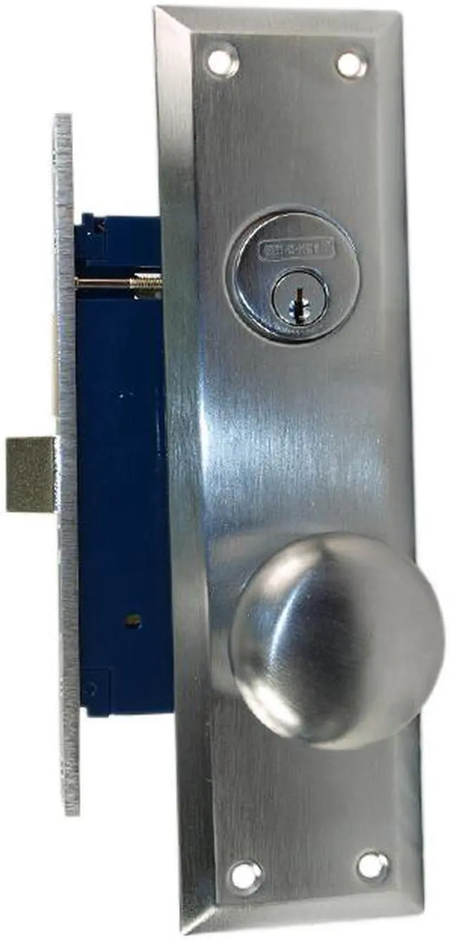 Main image of Em-D-Kay (Like Marks 91A/26D) 510026AR Satin Chrome 26D Right Hand Heavy Duty Mortise Entry Lockset, Surface Mounted Screw-on Knobs Lock Set