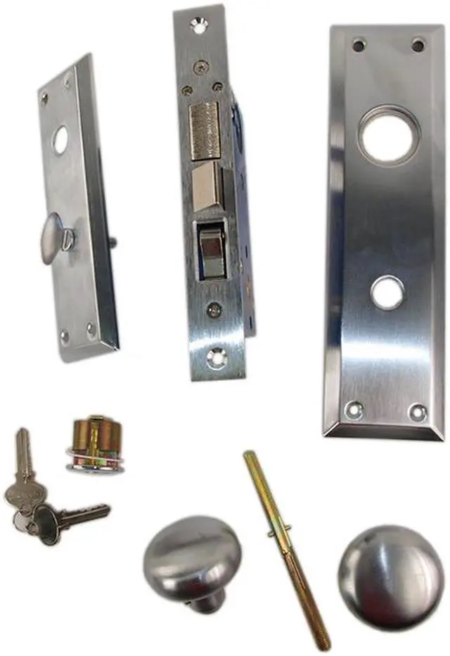 Alt view image 5 of 6 - Em-D-Kay (Like Marks 91A/26D) 510026AL Satin Chrome 26D Left Hand Heavy Duty Mortise Entry Lockset, Surface Mounted Screw-on Knobs Lock Set