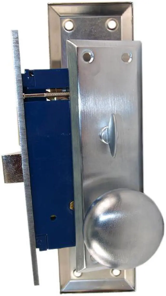 Alt view image 3 of 6 - Em-D-Kay (Like Marks 91A/26D) 510026AL Satin Chrome 26D Left Hand Heavy Duty Mortise Entry Lockset, Surface Mounted Screw-on Knobs Lock Set