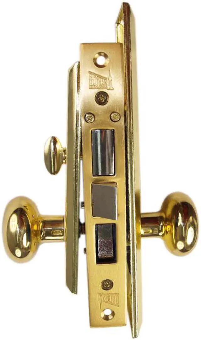 Alt view image 2 of 6 - Gotham (Marks 114A/3 Like) 9900LAK Polished Brass Left Hand Heavy Duty Mortise Entry Lockset, Screwless Knobs Thru Bolted Lock Set