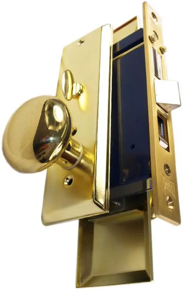 Alt view image 3 of 6 - Gotham (Marks 114A/3 Like) 9900LAK Polished Brass Left Hand Heavy Duty Mortise Entry Lockset, Screwless Knobs Thru Bolted Lock Set