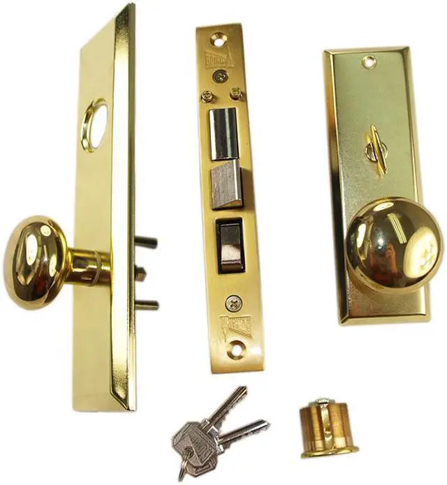 Alt view image 4 of 6 - Gotham (Marks 114A/3 Like) 9900LAK Polished Brass Left Hand Heavy Duty Mortise Entry Lockset, Screwless Knobs Thru Bolted Lock Set