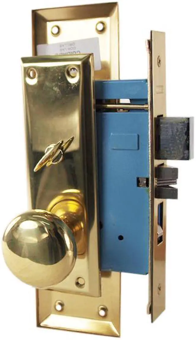 Alt view image 3 of 6 - Marks Metro 71A/3, Polished Brass US3 Right Hand Mortise Entry Lockset Surface Mounted - Screw On Knobs with Swivel Spindle, 2-3/4" Backset, 1-1/4" x 8" Wide Faceplate, Lock Set