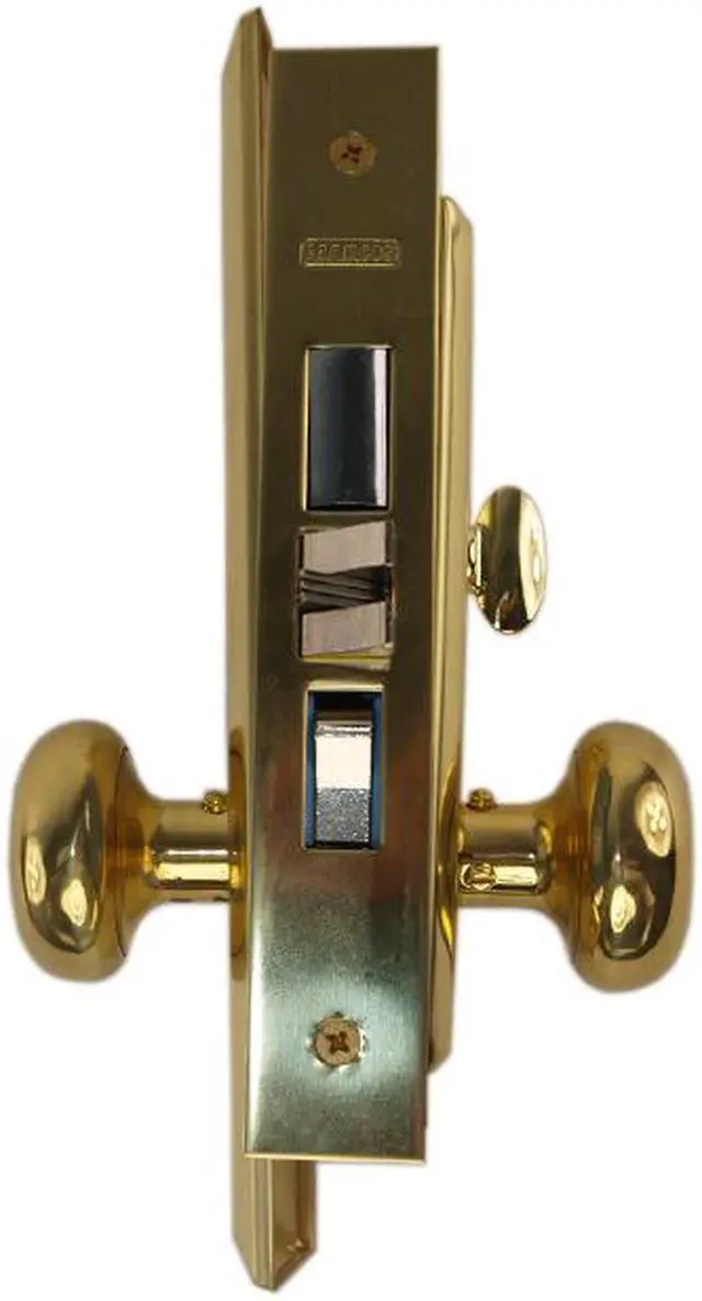 Alt view image 2 of 6 - Marks Metro 71A/3, Polished Brass US3 Left Hand Mortise Entry Lockset Surface Mounted - Screw On Knobs with Swivel Spindle, 2-3/4" Backset, 1-1/4" x 8" Wide Faceplate, Lock Set