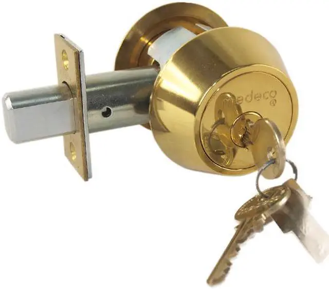 Alt view image 5 of 7 - Medeco 11-0202-05-00 Bright Brass, Double Cylinder Tubular Deadlock Deadbolt Key On Both Sides 2-3/4" Backset, 00 Keyway HIGH SECURITY