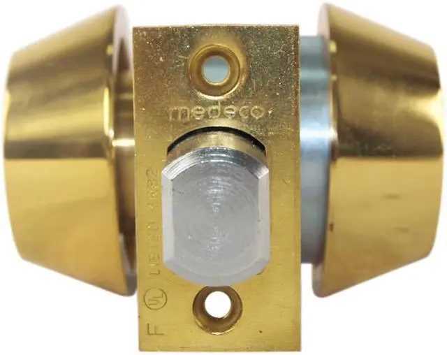 Alt view image 2 of 7 - Medeco 11-0202-05-00 Bright Brass, Double Cylinder Tubular Deadlock Deadbolt Key On Both Sides 2-3/4" Backset, 00 Keyway HIGH SECURITY