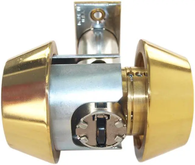Alt view image 4 of 7 - Medeco 11-0202-05-00 Bright Brass, Double Cylinder Tubular Deadlock Deadbolt Key On Both Sides 2-3/4" Backset, 00 Keyway HIGH SECURITY