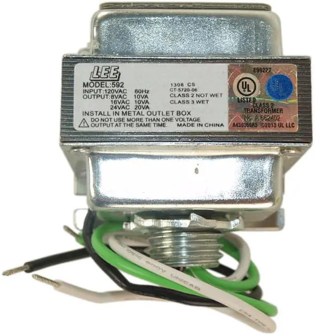 Alt view image 3 of 3 - Lee Electric, 592, Hardwired Class 2 Heavy Duty Transformer 8 - 16 - 24 VAC Power Supply For Multiple Bells