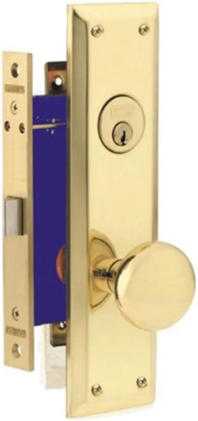 Main image of Marks Metro 91DW/3, Polished Brass Right Hand Mortise Lock Knob Vestibule Function Always Locked Storeroom Latch Only Lockset, Surface Mounted Screw-on Knobs Lock Set