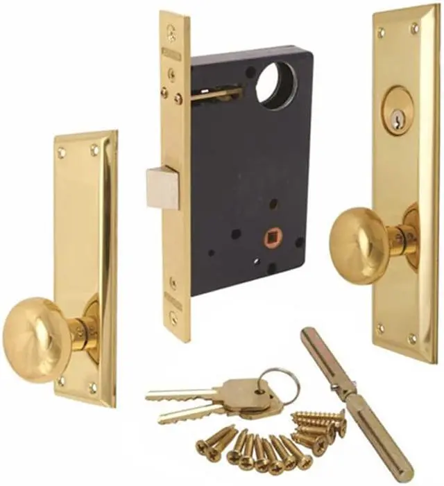 Alt view image 5 of 7 - Marks Metro 91DW/3, Polished Brass Right Hand Mortise Lock Knob Vestibule Function Always Locked Storeroom Latch Only Lockset, Surface Mounted Screw-on Knobs Lock Set