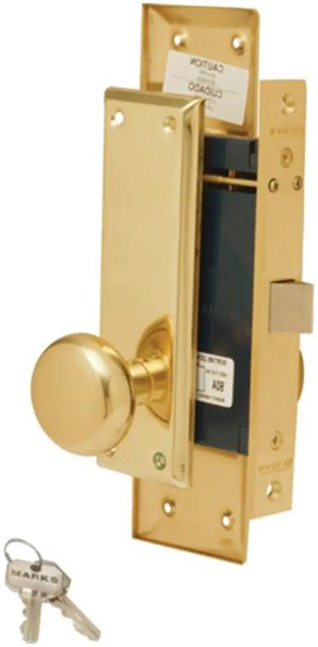 Alt view image 4 of 7 - Marks Metro 91DW/3, Polished Brass Right Hand Mortise Lock Knob Vestibule Function Always Locked Storeroom Latch Only Lockset, Surface Mounted Screw-on Knobs Lock Set