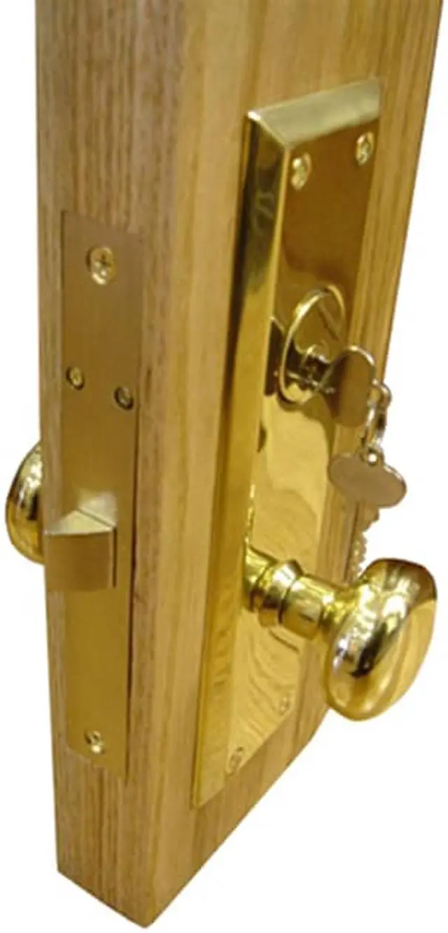 Alt view image 7 of 7 - Marks Metro 91DW/3, Polished Brass Right Hand Mortise Lock Knob Vestibule Function Always Locked Storeroom Latch Only Lockset, Surface Mounted Screw-on Knobs Lock Set