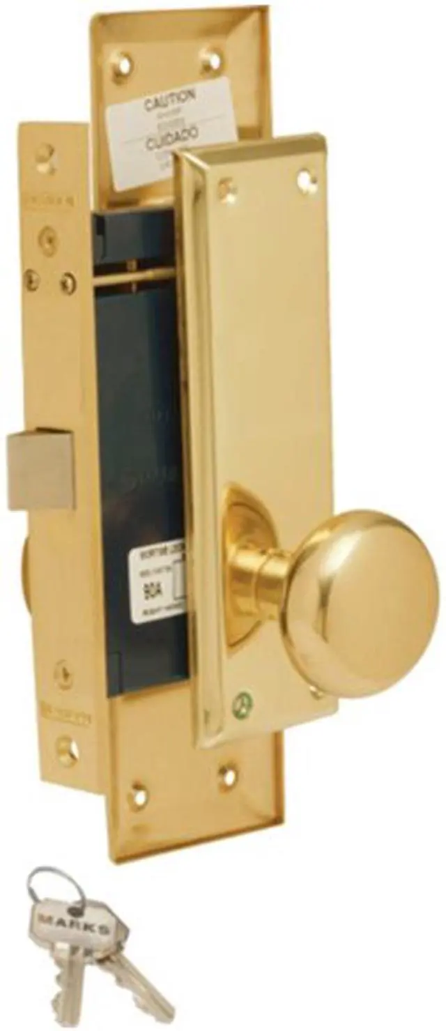 Alt view image 4 of 7 - Marks Metro 91DW/3, Polished Brass Left Hand Mortise Lock Knob Vestibule Function Always Locked Storeroom Latch Only Lockset, Surface Mounted Screw-on Knobs Lock Set