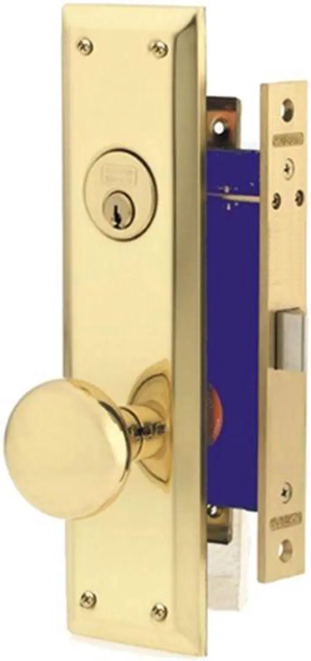 Main image of Marks Metro 91DW/3, Polished Brass Left Hand Mortise Lock Knob Vestibule Function Always Locked Storeroom Latch Only Lockset, Surface Mounted Screw-on Knobs Lock Set