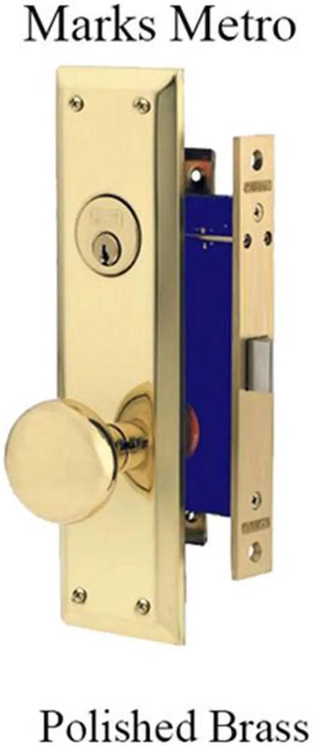 Alt view image 2 of 7 - Marks Metro 91DW/3, Polished Brass Left Hand Mortise Lock Knob Vestibule Function Always Locked Storeroom Latch Only Lockset, Surface Mounted Screw-on Knobs Lock Set