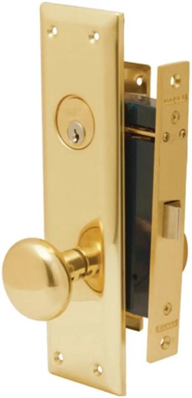 Alt view image 3 of 7 - Marks Metro 91DW/3, Polished Brass Left Hand Mortise Lock Knob Vestibule Function Always Locked Storeroom Latch Only Lockset, Surface Mounted Screw-on Knobs Lock Set