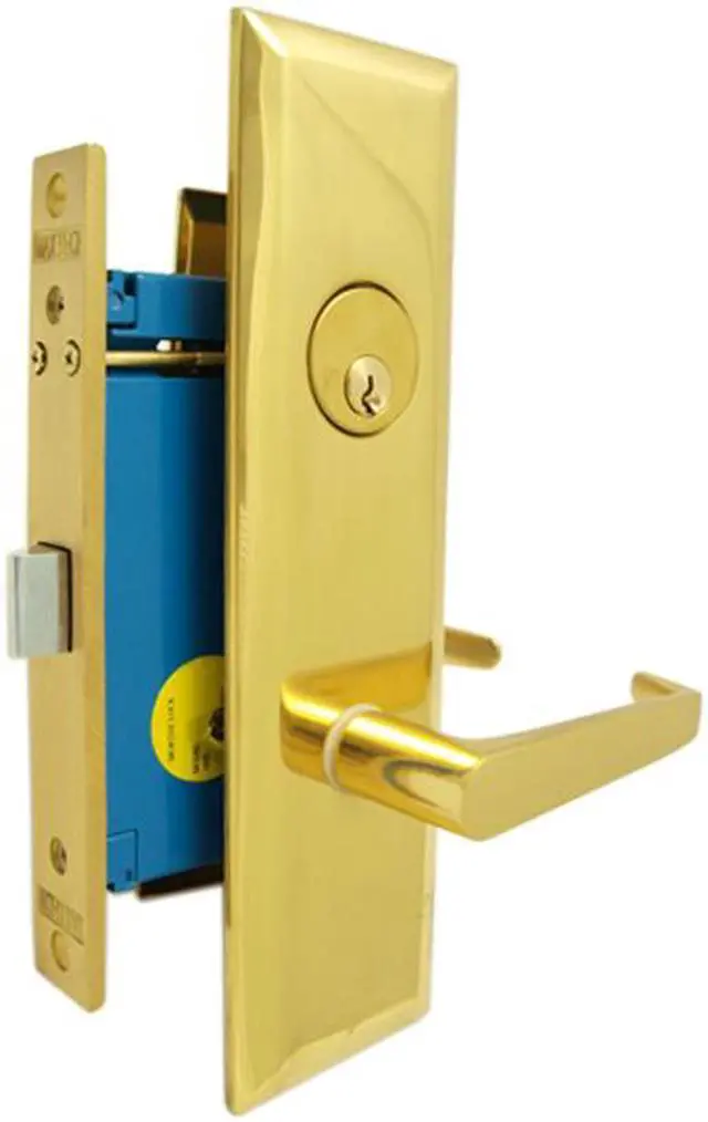 Main image of Maxtech (Like Marks Metro 116DW/3-X) Polished Brass Wide Face Plate Right Hand Heavy Duty Mortise Lock Lever Always Locked Storeroom Latch Only 2-1/2" Lock Set Screwless Lever Thru Bolted Lockset
