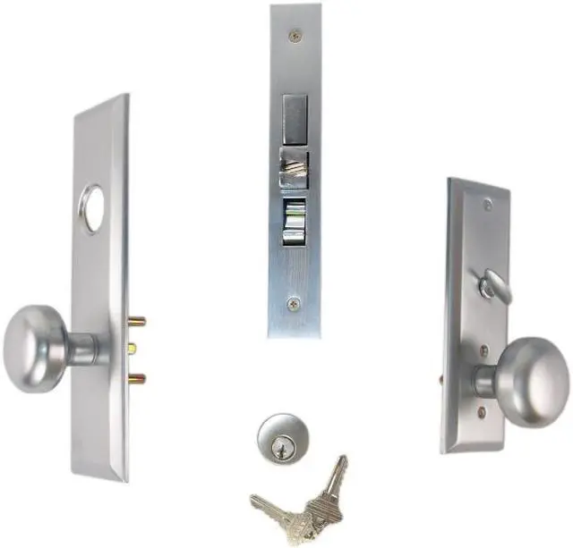 Alt view image 4 of 5 - Maxtech (Marks New Yorker 7NY10A/26D Like) 1033BF26DR Satin Chrome Right Hand Heavy Duty Mortise Entry Lockset Screwless Knobs Thru-Bolted, 2-3/4" Lock Set