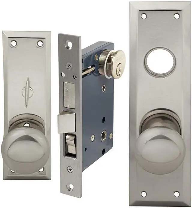 Alt view image 6 of 6 - Em-D-Kay (Like Marks 91A/26D) 510026AR Satin Chrome 26D Right Hand Heavy Duty Mortise Entry Lockset, Surface Mounted Screw-on Knobs Lock Set