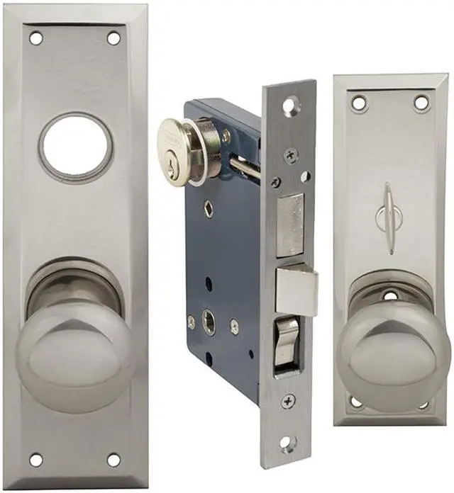 Alt view image 6 of 6 - Em-D-Kay (Like Marks 91A/26D) 510026AL Satin Chrome 26D Left Hand Heavy Duty Mortise Entry Lockset, Surface Mounted Screw-on Knobs Lock Set