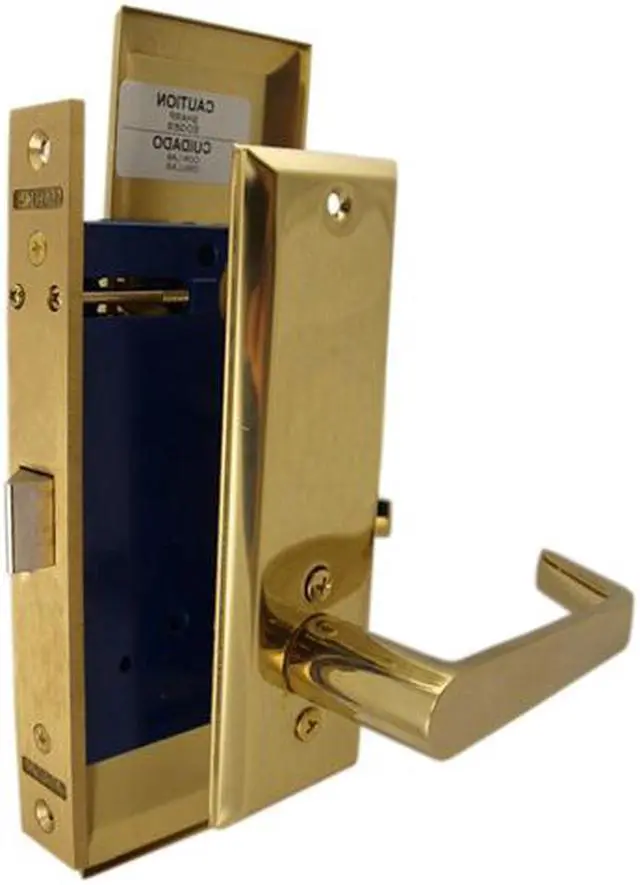 Alt view image 2 of 2 - Marks Metro 116DW/3, Polished Brass Left Hand Mortise Lock Angled Lever Escutcheon Plate Vestibule Function Latch Only 2-1/2" Lock Set, Screwless Angled Lever Thru Bolted Lockset
