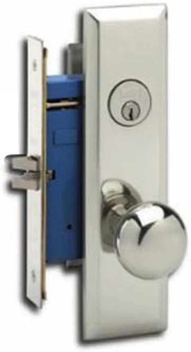 Main image of Marks New Yorker 7NY10DW/26D, Satin Chrome Right Hand Mortise Lock Knob Vestibule Function Always Locked Storeroom Latch Only 2-3/4" Lock Set, Screwless Knobs Thru Bolted Lockset